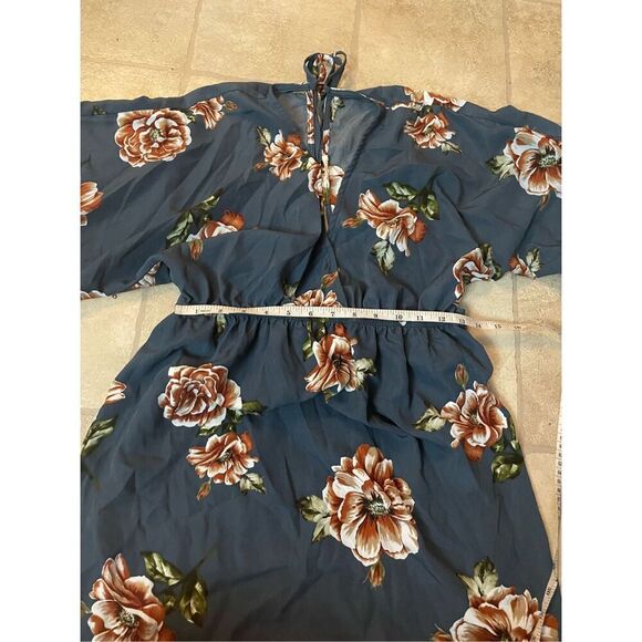 Promesa Small Dress Slate Gray Blue Floral V Neck - Picture 3 of 4